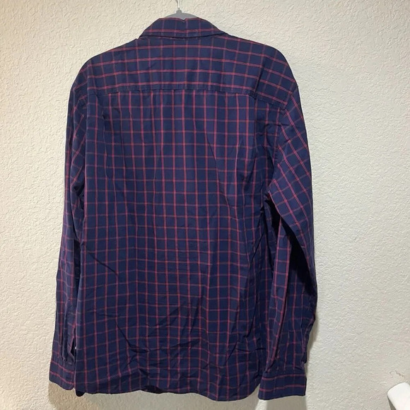 Hawker Rye Navy Blue Red Plaid Dress Shirt Large Regular Preppy Classic Check - Picture 8 of 8